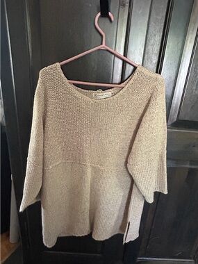 Cozy Light Beige Scoop Neck Knit Sweater - Casual Everyday Layer